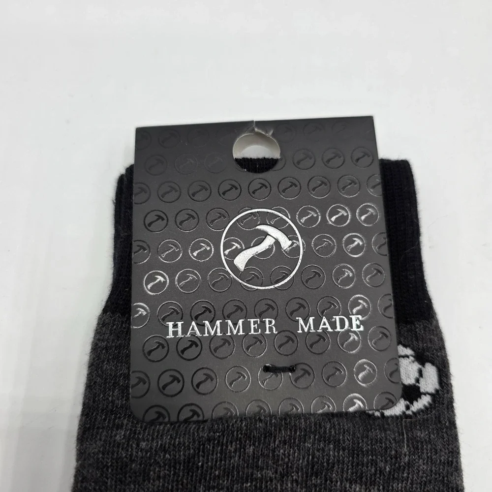 HAMMER MADE Novelty Crew Socks Soccer Ball Shoe Print‎ Charcoal Grey New Sports